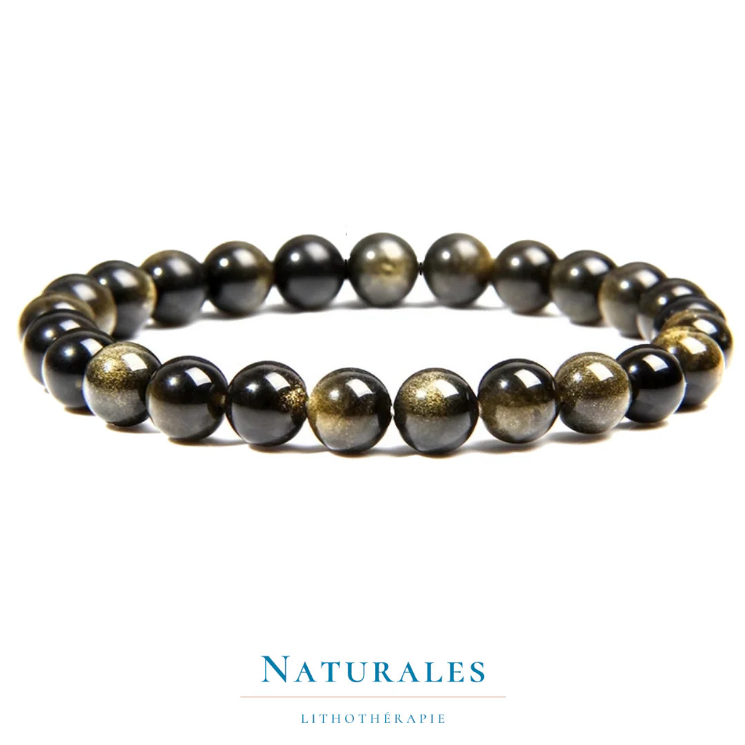 Bracelet obsidienne dorée - protection