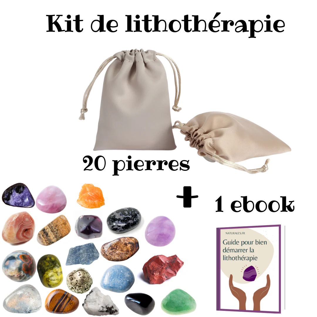 Kit lithothérapie - Lot de 20 pierres pour débutants ou passionnés et 1 ebook